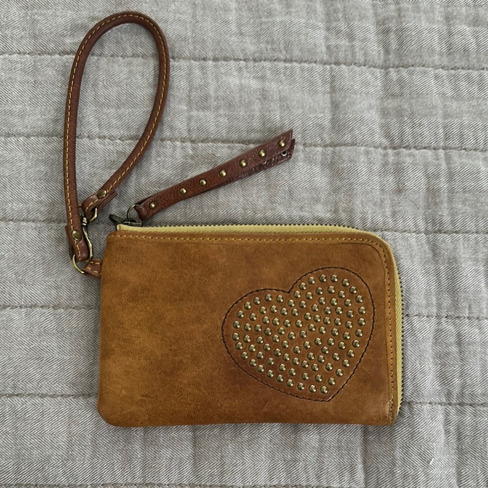 Brown Suede Clutch with Heart Detail and Strap
